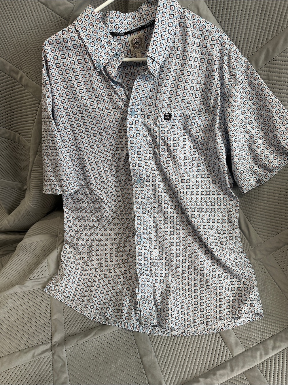 Short Sleeve Geometric Print Men’s Shirt - White/Blue